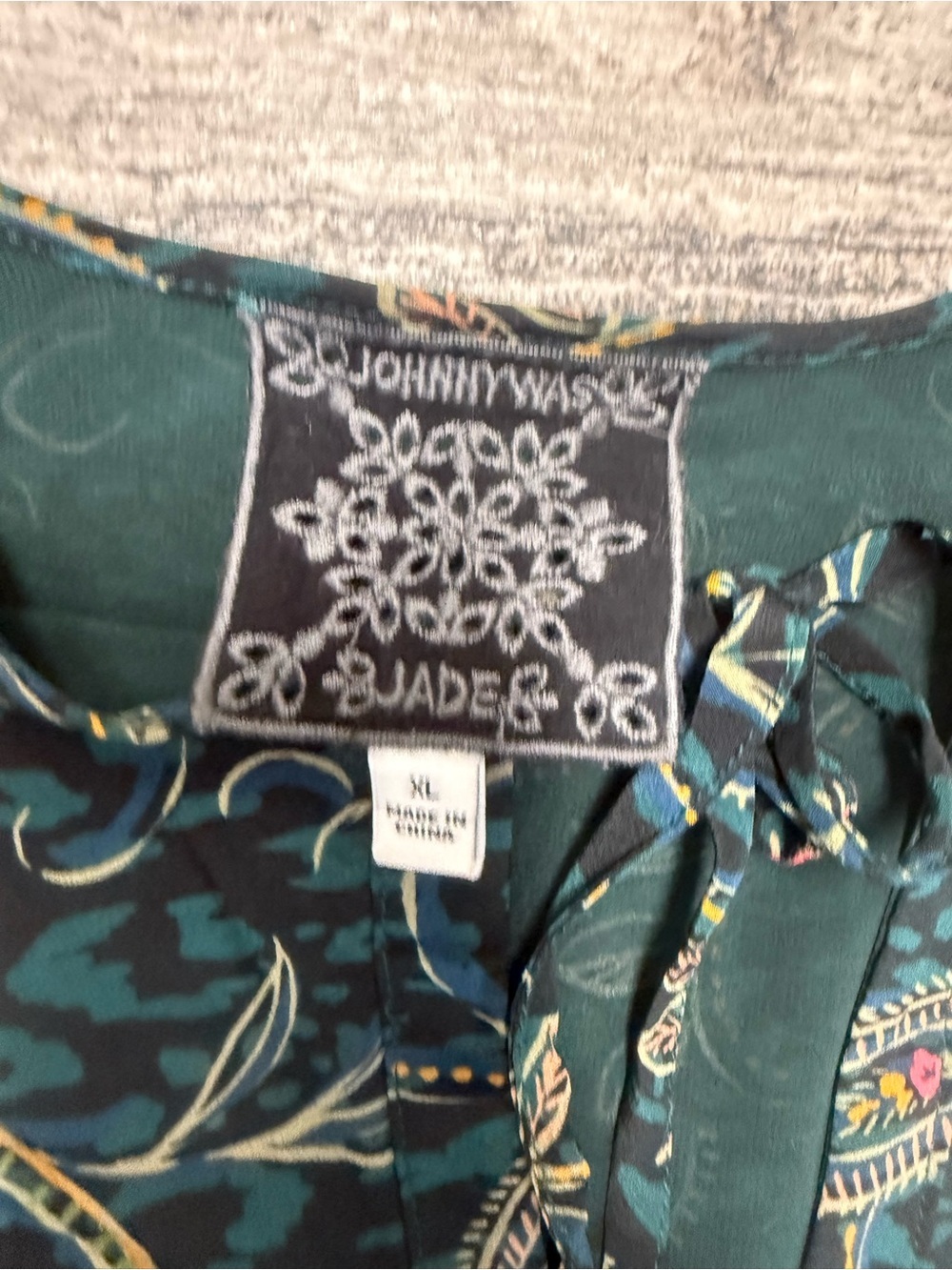Johnny Was Teal Paisley Tie-Neck Blouse - Picture 2 of 2